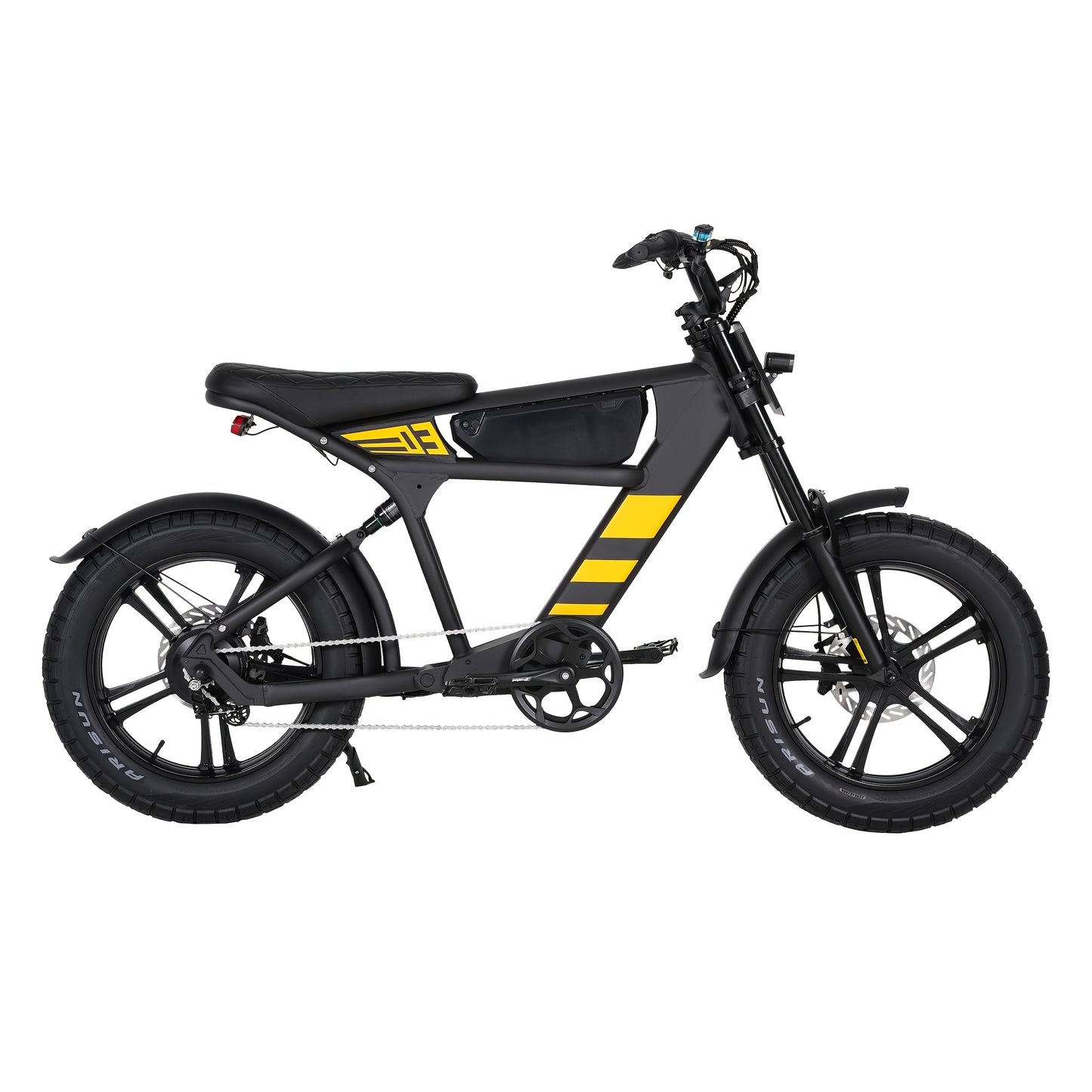 Hardcore Off-road Electric Bike, Featuring a Full Suspension System and Hydraulic Brakes to Conquer Rugged Mountain Trails. Equipped with 20"x4.0" Wide Tires and a 48V 18Ah Battery for 40-60 Miles of Range, This 7-speed All-terrain Beast