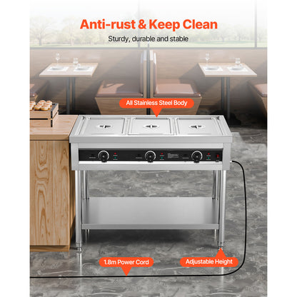 3-Pan/4-Pan/5-Pan Commercial Food Warmer Steam Table with Independent Temperature Control, 110V/220V