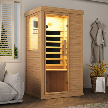 1-2 Person Indoor Infrared Sauna, 2.7'x2.3'-with A Half Glass, Full Spectrum Dry Sauna with Control Panel, Low EMF Far Infrared Sauna for Home Spa, Muscle Recovery, Patio & Backyard