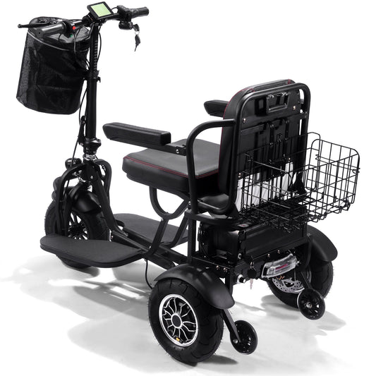 MotoTec Folding Mobility Electric Trike 48v Dual Motor Lithium Black- Speed may vary based on rider weight and riding conditions