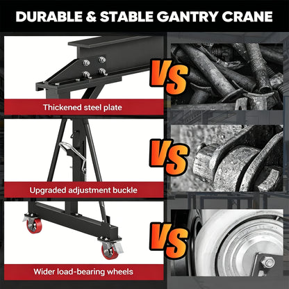 2 Ton 5000Lb Gantry Crane, Adjustable Height (8.2-12.57 FT), Maximum Width 9.06FT, Portable Shop Lift Hoist, Steel I-Beam Construction For Factories, Warehouses, Auto Repair, Construction Site