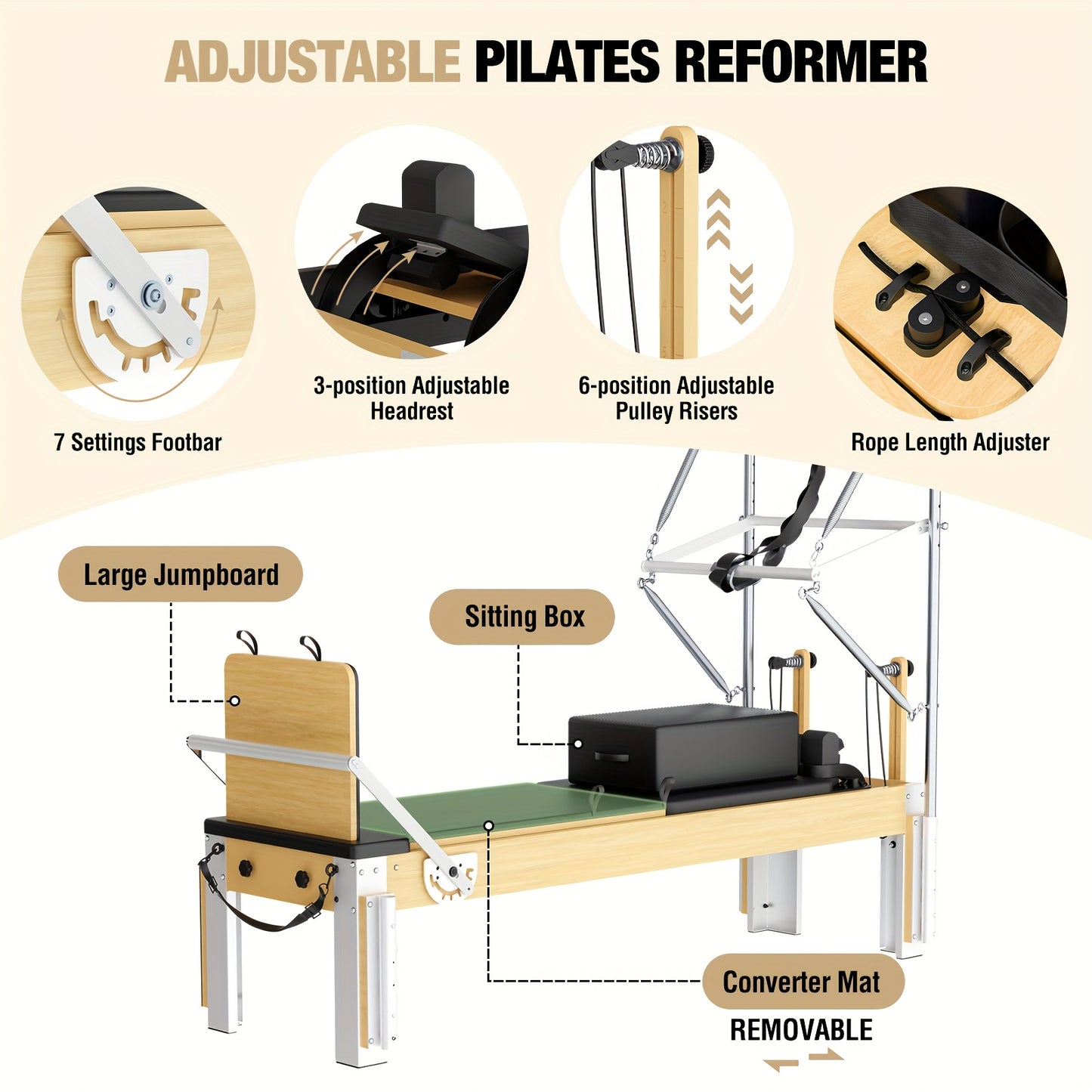 Pilates Equipment for Studios, for Cadillac Pilates Reformer Trapeze Pilates Reformer Machine for Home Gym, Pilates Exercise Equipment with Jump Board, Adjustable Resistance