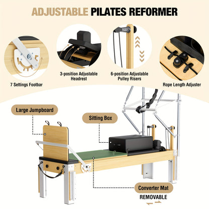 Pilates Equipment for Studios, for Cadillac Pilates Reformer Trapeze Pilates Reformer Machine for Home Gym, Pilates Exercise Equipment with Jump Board, Adjustable Resistance
