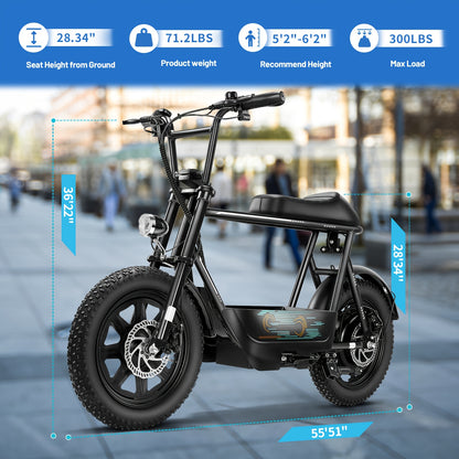 Adults Electric Scooter, Electric Off-road Scooter, 350W Motor, 16" Fat Tires, 20 Mph, 17.5Miles, 36V 5.2ah Large Battery with LCD Display And Dual Disc Brakes, with Seat And Basket, 300lbs Max Load