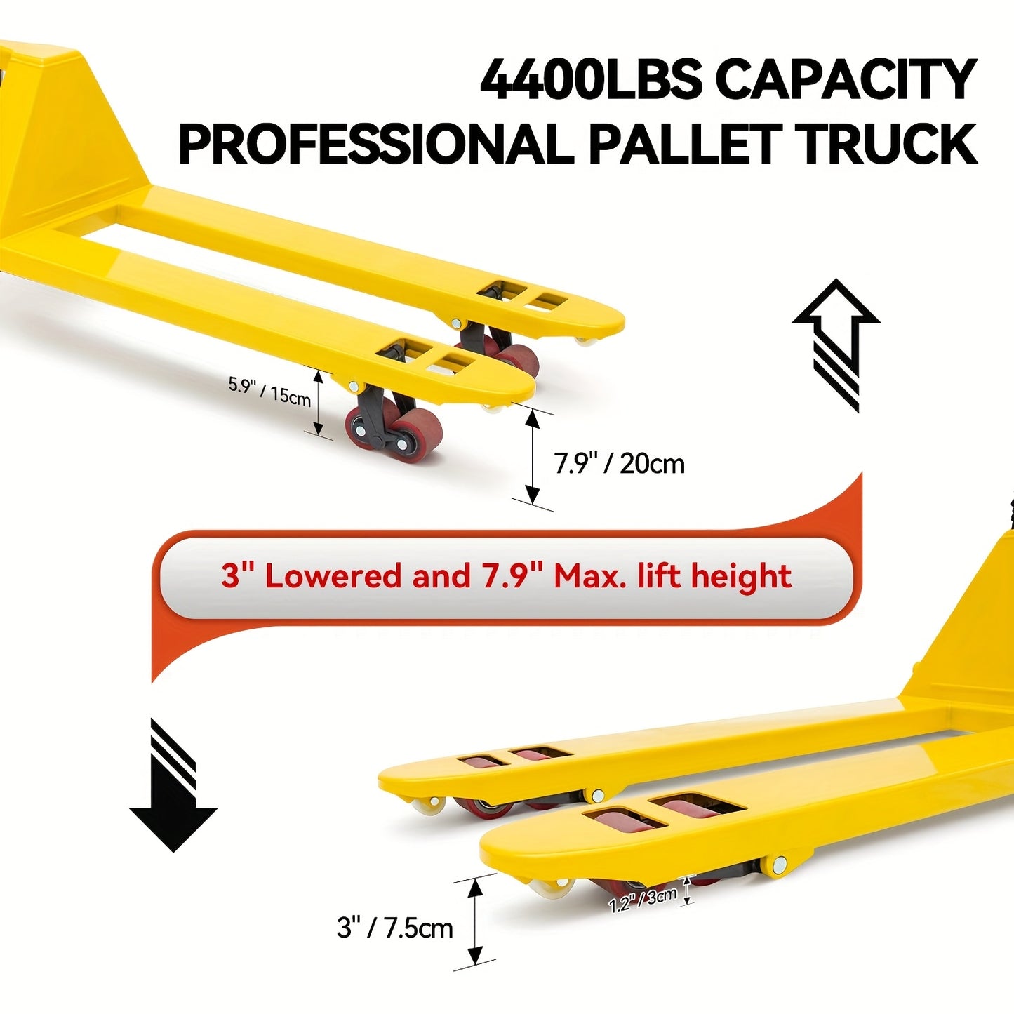 4400Lbs Manual Pallet Jack with Hydraulic Lift & Heavy-Duty Steel Frame - Hand- Forklift Suitable for Warehouse, Home, Moving Furniture, Refrigerator - Epoxy-Coated, Reinforced Forks & PU Wheels