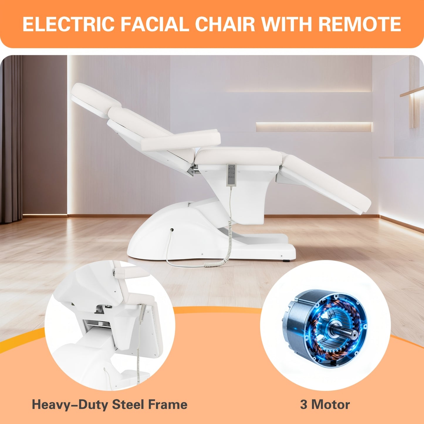 Electric Facial Chair Height Adjustable Tattoo Chair Electric Adjustable Angle Lash Bed with Hydraulic Stool Equipment Massage Chair with 3 Adjustable Electrical Motors