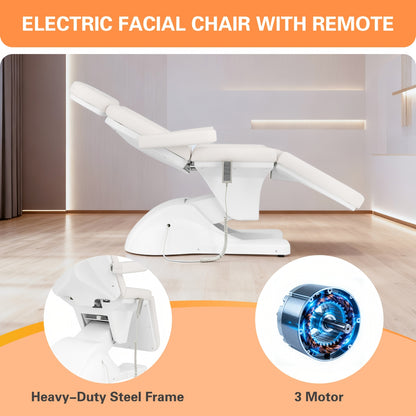 Electric Facial Chair Height Adjustable Tattoo Chair Electric Adjustable Angle Lash Bed with Hydraulic Stool Equipment Massage Chair with 3 Adjustable Electrical Motors