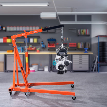Engine Hoist with Lever, 2 Ton Folding Cherry Picker Shop Crane Hoist Lift, Heavy Duty Hydraulic Engine Crane with 6 Casters, Engine Hoist Lever for Engine Lifting Loading (4400 LBS)