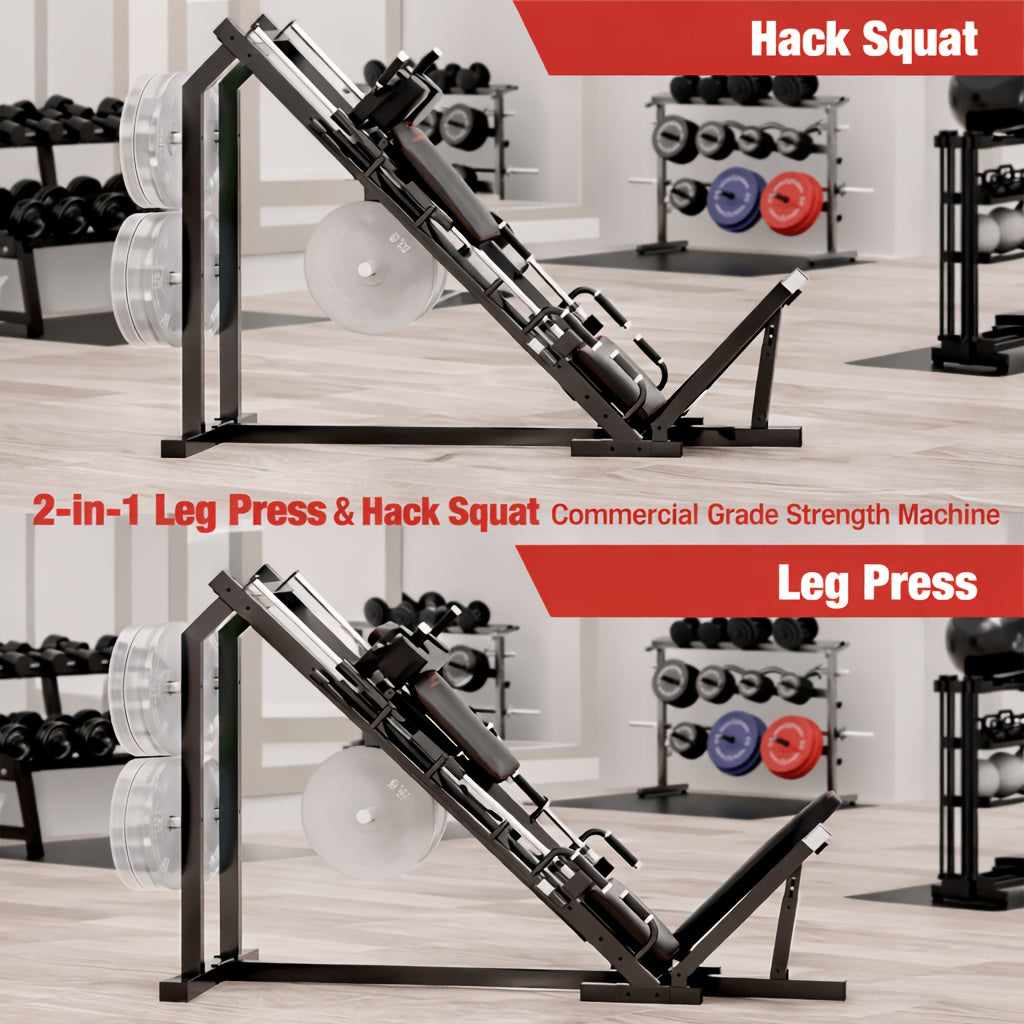 Leg Press Hack Squat Machine Combo, 2-in-1Leg Exercise Machine With Linear Bearing, Special For Lower Body With Weight Storage For Quads, Hamstring