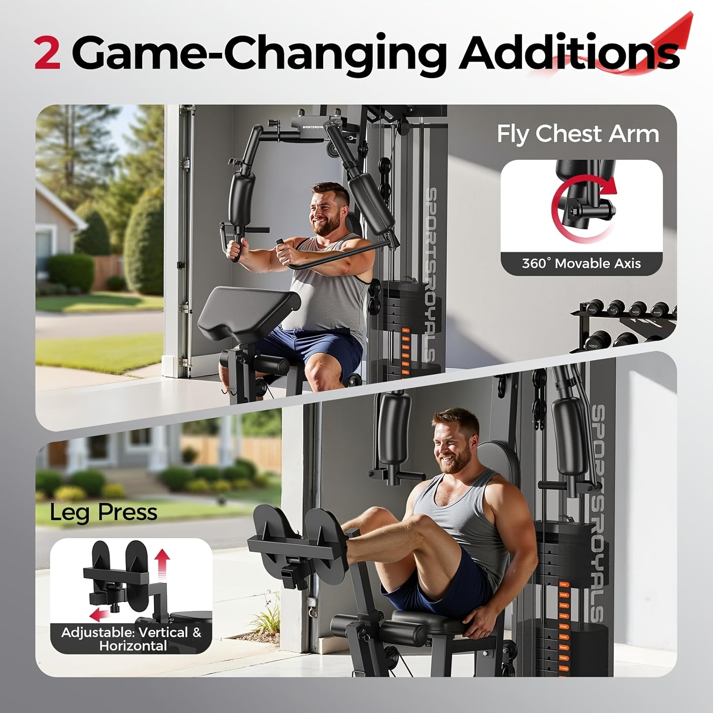 For Home Gym, Multifunctional Workout Station with Leg Press, 150LBS Weight Stack Full Body Workout Equipment for Home Exercise Fitness Strength Training. Suitable for Fitness Men/Women, Without Battery