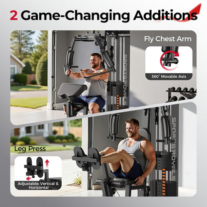 For Home Gym, Multifunctional Workout Station with Leg Press, 150LBS Weight Stack Full Body Workout Equipment for Home Exercise Fitness Strength Training. Suitable for Fitness Men/Women, Without Battery