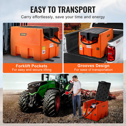 Portable Diesel Tank 48 Gal Fuel Tank with 12V Electric Transfer Pump Orange/Red