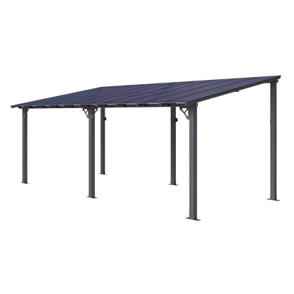 20'x10' Wall Mounted Carport - Hard Top Lean-to Wall Mounted Aluminum Awning With Canopy Roof, Outdoor All-Weather Cover For Patio, Backyard, Deck, Shade & Rain Protection