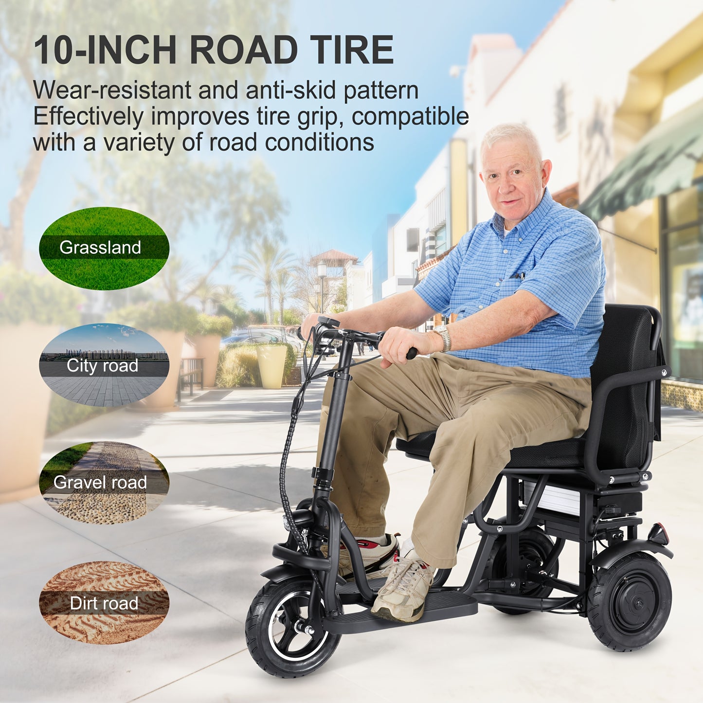Adult Electric Scooter for Seniors, Lightweight Folding 3-Wheel Mobility E-Trike with 700W Dual Motor, Ergonomic Seat, Removable Battery, And Storage Basket - Black