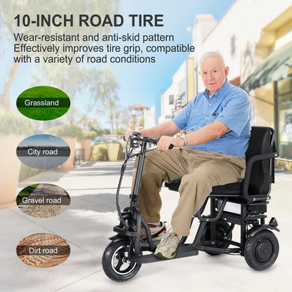 Adult Electric Scooter for Seniors, Lightweight Folding 3-Wheel Mobility E-Trike with 700W Dual Motor, Ergonomic Seat, Removable Battery, And Storage Basket - Black