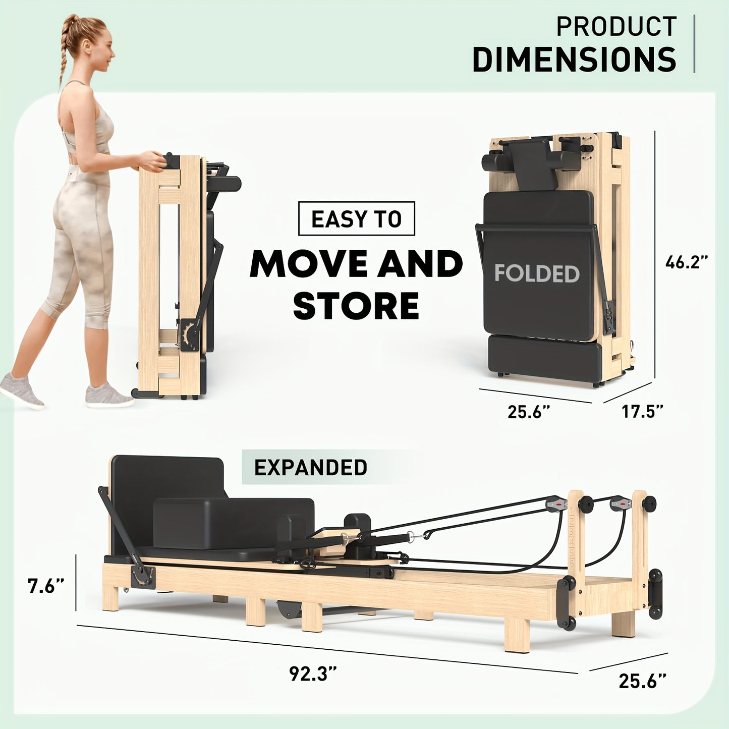 Pilates Reformer Machine, Wood Pilates Machine Bed Yoga Exercise Strength Training Equipment For Home Workout