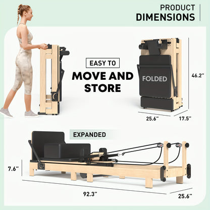 Pilates Reformer Machine, Wood Pilates Machine Bed Yoga Exercise Strength Training Equipment For Home Workout