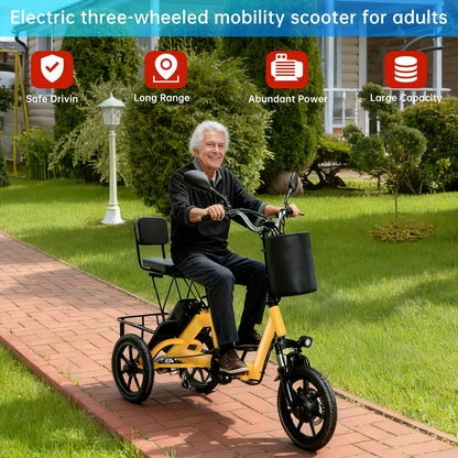 Foldable Electric Tricycle for Home Use, Adult Electric Tricycle, Electric Pedal Bike with 480WH Removable Battery, Dual Seats with Front And Back Baskets, Electric Tricycle for Transporting Kids And Elderly, 45 Miles 3 Riding Modes Etrike
