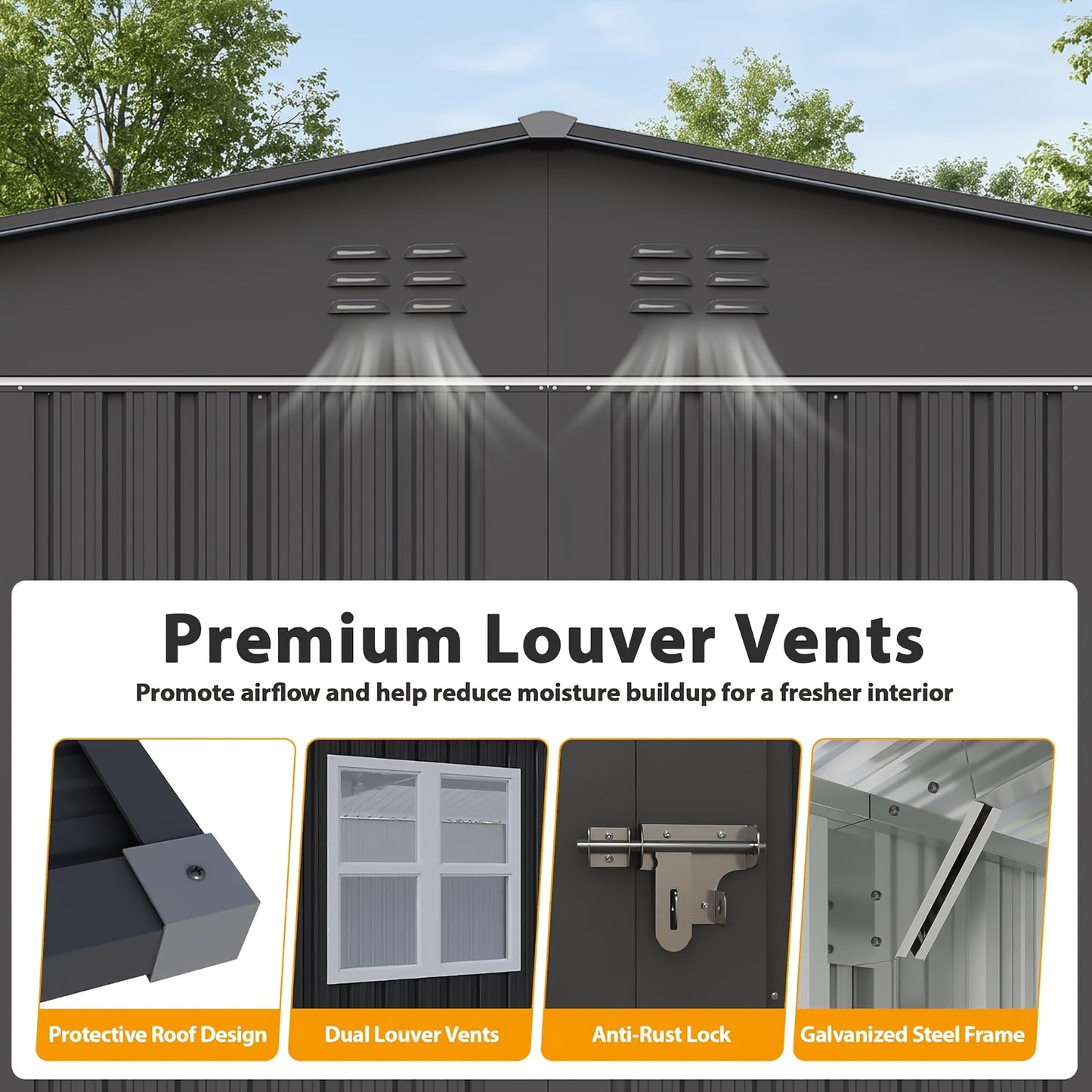 12ft. X 20ft. Metal Storage Shed with Sloped Roof And Lockable Door, Black