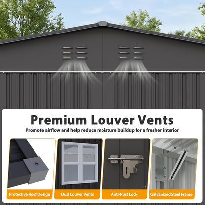 12ft. X 20ft. Metal Storage Shed with Sloped Roof And Lockable Door, Black
