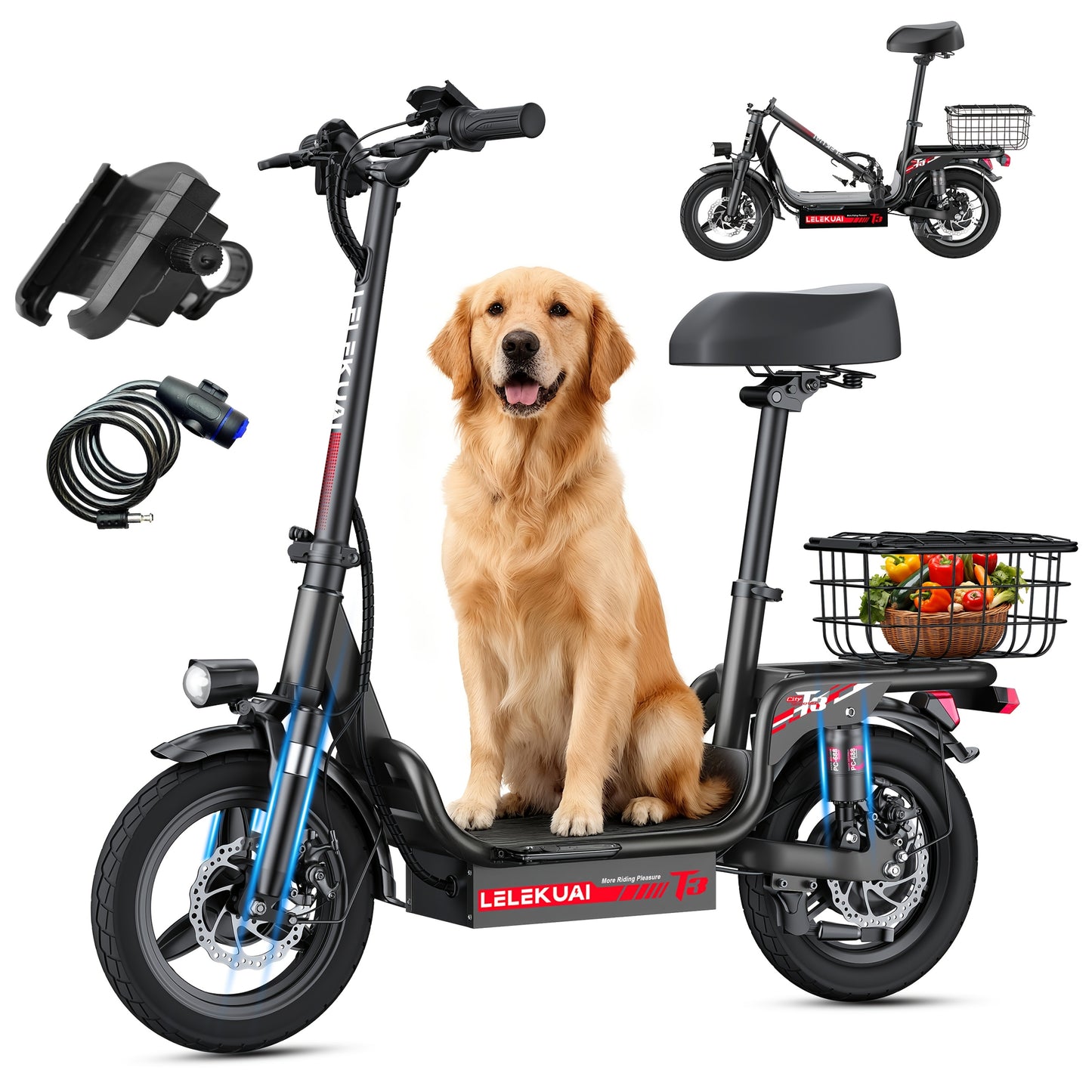 or s & 14+ 749W Peak Cargo Electric Scooter with 25-Mile Range, 330 Load, 19.9 MPH Speed, Dual Suspension & Brakes, LCD Display, Design, /Charger Power (Compatible with Plug) - Youth/ Rider