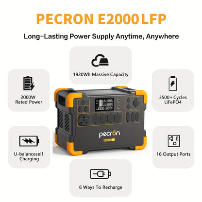PECRON E2000LFP 1920Wh/2000W Portable Power Station with 5×2000W Outlets, Fast Charging Solar Power Bank, LiFePO4 Battery for Home Bkup & Outdoor Camping Emergency