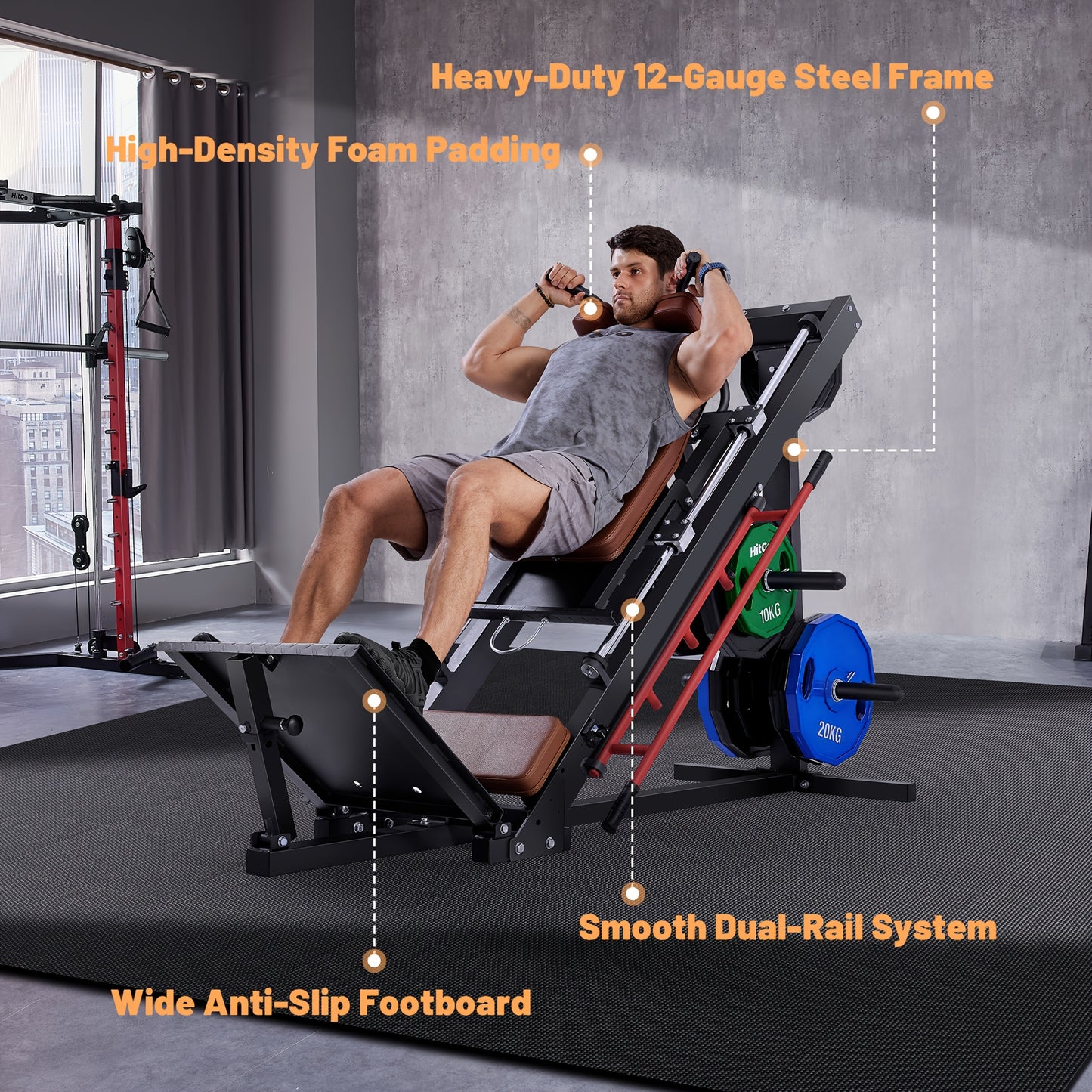 1 Hack Squat & Leg Press Combo Machine | Convertible Lower Body Trainer with Heavy-Duty Steel Frame, Adjustable Footplate & Padded Seat, Available in and Grey