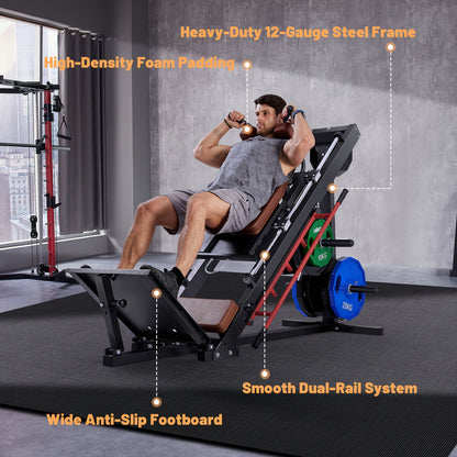 1 Hack Squat & Leg Press Combo Machine | Convertible Lower Body Trainer with Heavy-Duty Steel Frame, Adjustable Footplate & Padded Seat, Available in and Grey