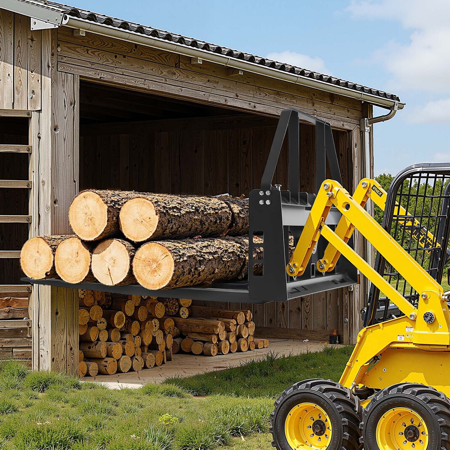 Pallet Fork Frame Attachment with 48-inch Skid Steer Pallet Forks 4000 lbs