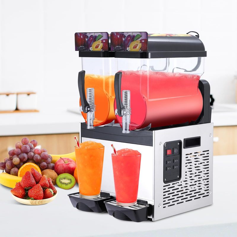 Commercial Slushie Machine - 15L*2 Dual Tank & Triple-Tank Available, Stainless Steel, Self-Cleaning & High-Speed Mixing, Perfect for Frozen Drinks, Margaritas, Coffee, Cocktails, Home, Bars,Black