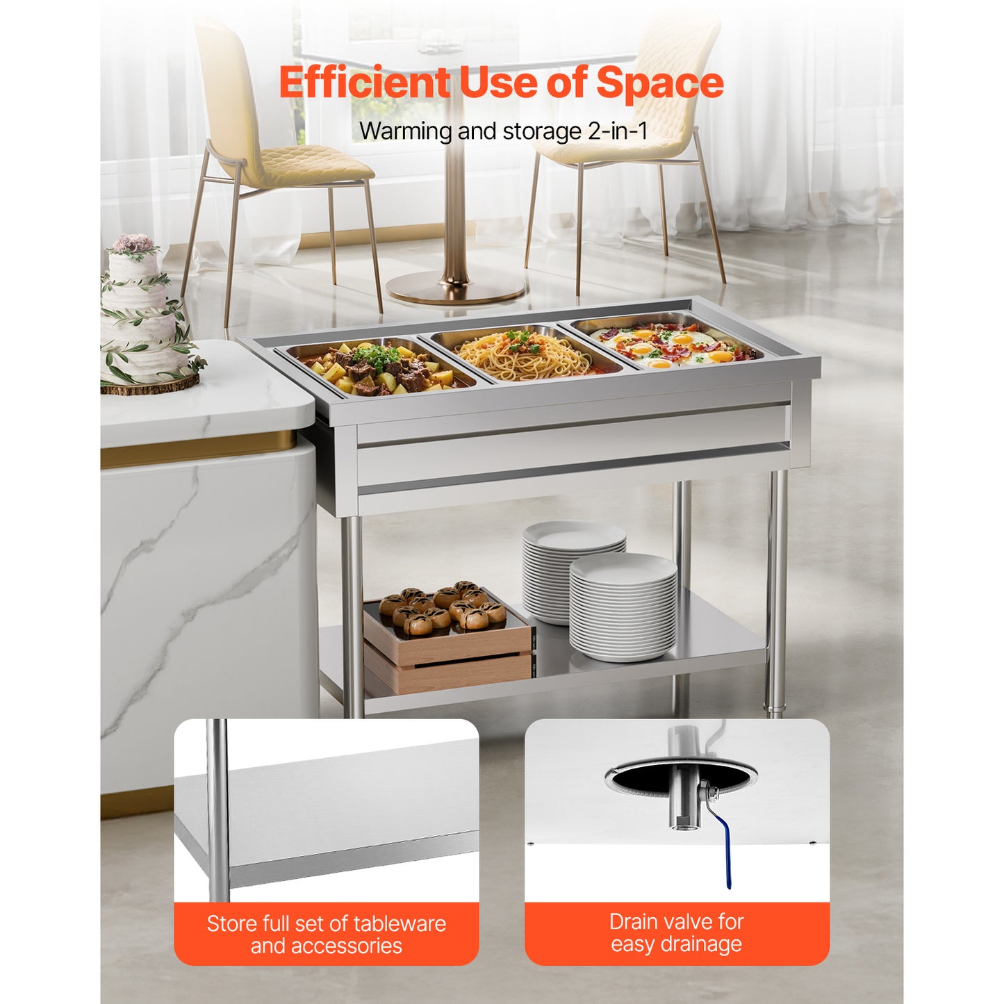 3-Pan/4-Pan/5-Pan Commercial Food Warmer Steam Table with Independent Temperature Control, 110V/220V