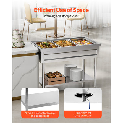 3-Pan/4-Pan/5-Pan Commercial Food Warmer Steam Table with Independent Temperature Control, 110V/220V