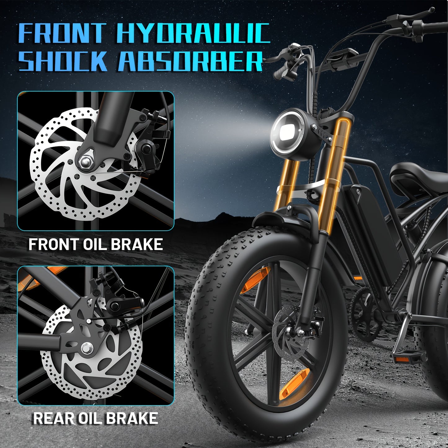 An Electric Bicycle Equipped with a 48 Volt 500 Watt Motor, 20 Inch Wide Tires, Heavy-Duty Design, Comfortable Suspension System, a Choice for Adventure Enthusiasts. Excellent