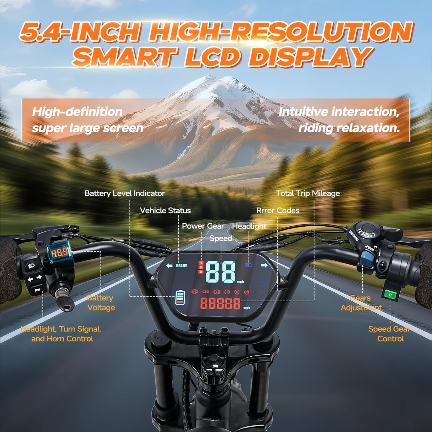 Retro Motorcycle Style Electric Bike for Adults, 20"x4.0" Tire, 48V 18Ah Battery for 60-90 Miles Long Range & Fast Speed, 7-Speed, Ideal for City Commuting, Trail Riding And Leisure Cruising.