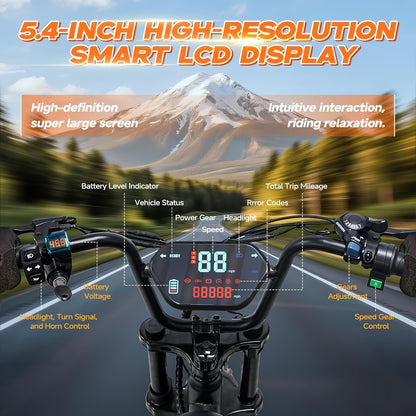 Retro Motorcycle Style Electric Bike for Adults, 20"x4.0" Tire, 48V 18Ah Battery for 60-90 Miles Long Range & Fast Speed, 7-Speed, Ideal for City Commuting, Trail Riding And Leisure Cruising.