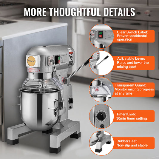Commercial Food Mixer 10L / 18.7L / 28.5L 3-Speed Stand Dough Mixer 550W / 1100W for Restaurant
