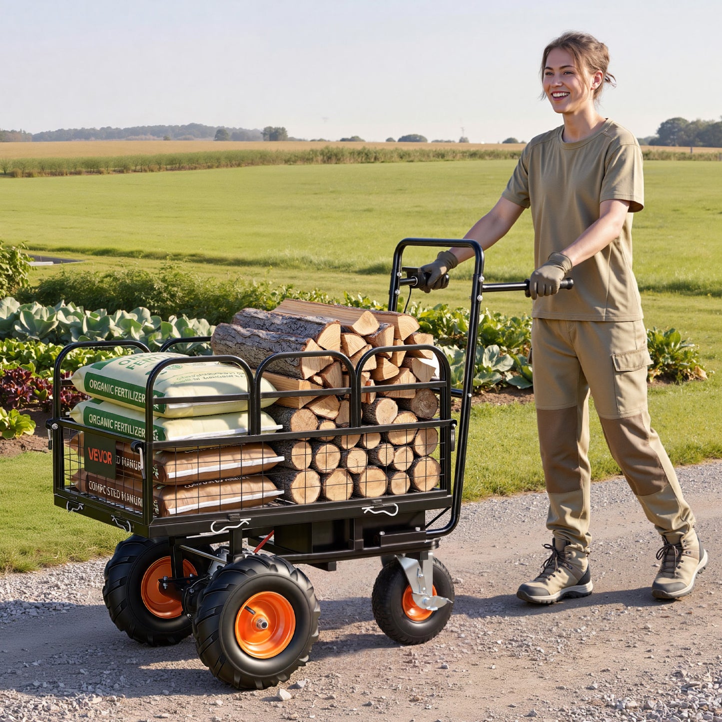 Electric Utility Cart, 36V 432Wh Battery Powered Electric Wagon, 500W Power Wheelbarrow with Brake, 500 lbs Load Heavy Duty Steel Garden Cart for Farm and Yard All Purpose Modular Cargo Bed