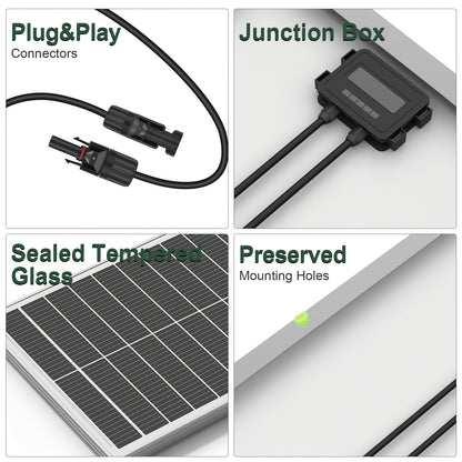 1200W High-efficiency Conversion Monocrystalline Solar Panels, 12pcs Of 100W Solar Panels, 24% High-efficiency Conversion Monocrystalline Technology Solar Panels, Suitable For RVs, Boats, Homes, Rooftops, Camping, Farms, And Other Off-grid Applic