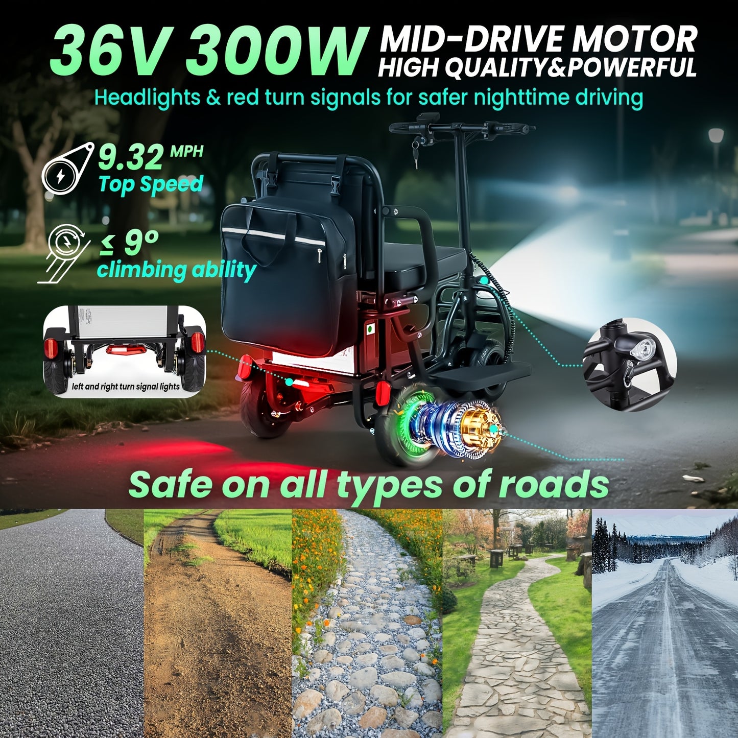 Mobility Scooters for Seniors, Dual Front Wheels, Autopilot Cruise Control, Airline Approved, 20 Miles Electric Scooter, 3 Gear Speed, Ultra Lightweight Folding Scooter