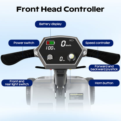Foldable Powered 4 Wheel Mobility Scooter for Seniors, Lightweight Portable Electric Scooter for Adult, Dual Lithium Batteries, Climbing All Terrain Motorized Scooter with Headlight, Elderly Outdoor Riding, Liftable Handlebar