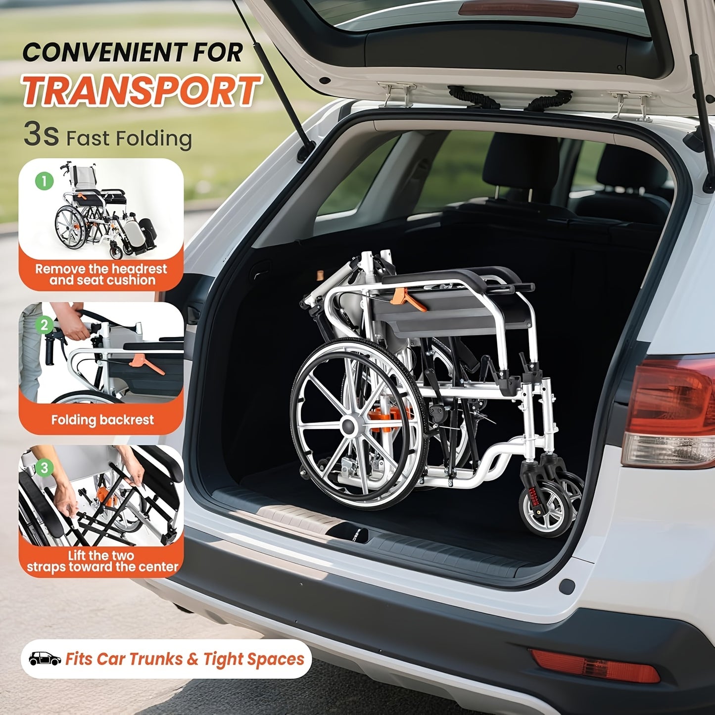 4-in-1 Reclining Wheelchairs, Waterproof Shower Bathroom Wheelchair, Transport Wheelchairs with Elevating Leg Rests And Potty- 18.5" Wide Seat Heavy Duty Recliner Wheel Chair for Seniors & Adults