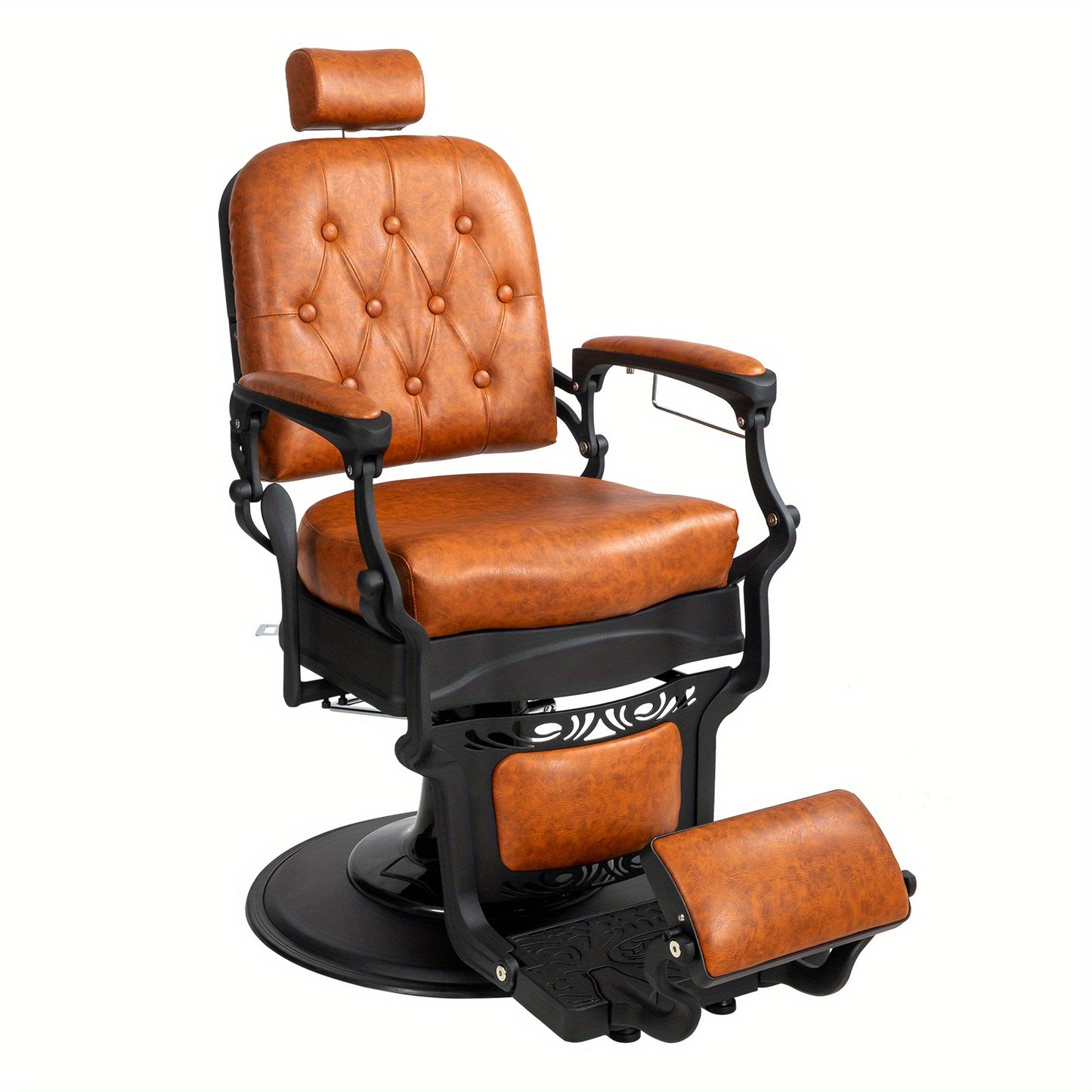 Heavy Duty Vintage Recline Barber Chair Hydraulic with Headrest, Supports up to 700lbs & 360° Rotatable, Professional Salon Beauty Spa Shampoo Equipment, Square Twill Backrest - Brown
