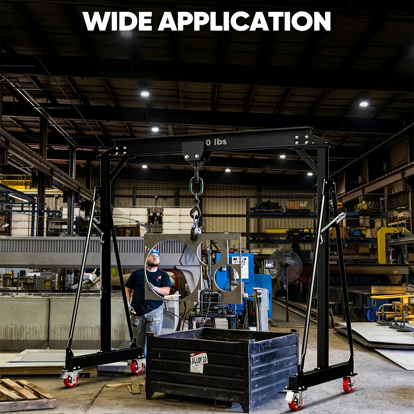 2 Ton 5000Lb Gantry Crane, Adjustable Height (8.2-12.57 FT), Maximum Width 9.06FT, Portable Shop Lift Hoist, Steel I-Beam Construction For Factories, Warehouses, Auto Repair, Construction Site