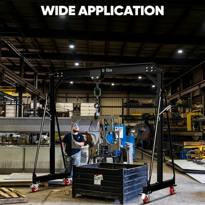 2 Ton 5000Lb Gantry Crane, Adjustable Height (8.2-12.57 FT), Maximum Width 9.06FT, Portable Shop Lift Hoist, Steel I-Beam Construction For Factories, Warehouses, Auto Repair, Construction Site