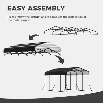12x20 FT Metal Carport, Garage With Updated Frame Structure, Galvanized Steel Roof And Enhanced Base Canopy, Metal Garage Car Shelter Shade For Car, Boats, Truck And Outdoor Party