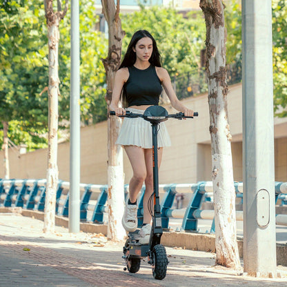 Electric Scooter Adults 700W Motor 48V Battery 34-42 Miles Range Dual Suspension 10 Inch Off Road Tires Front Rear Disc Brakes Foldable E Scooter
