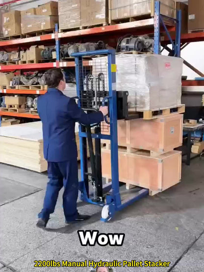 Manual Hydraulic Pallet Stacker 2200lbs Capacity 63" Lift Fixed Legs
