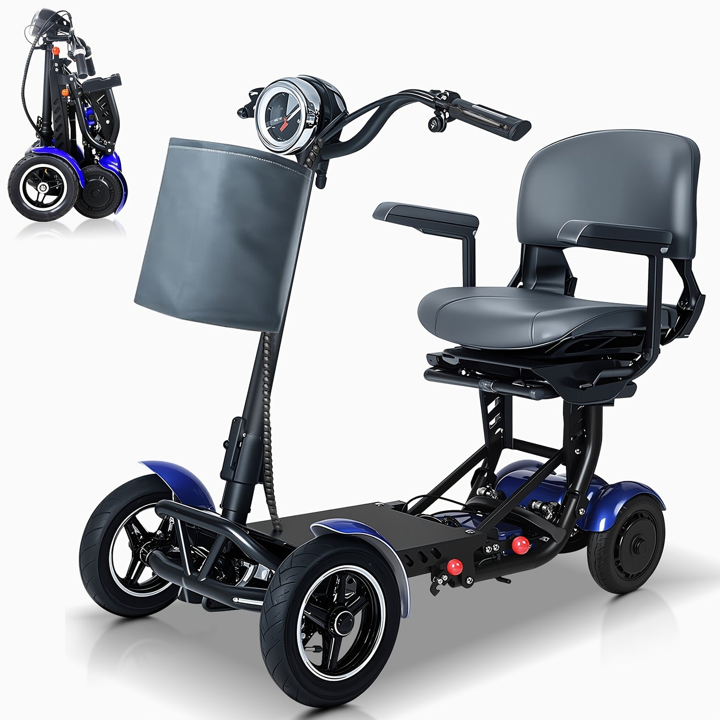 Electric Folding Four-Wheel Scooter 500W 11MPH 36V15.6AH 30 Miles Range 330LBS Load Capacity Mobility Scooter With Basket