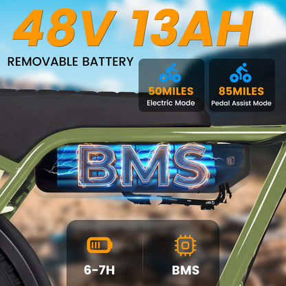 2 Pack ESKUTE's Latest 2026 Electric Bicycle Model for Adults/Teens - Removable Battery Electric Bike, 16" ×4" Tire, 749W Peak Motor, 48V 13Ah Removable Battery, 7-Speed, The Best Choice for Gifts, Includes Free Phone Bag and Combination Lock