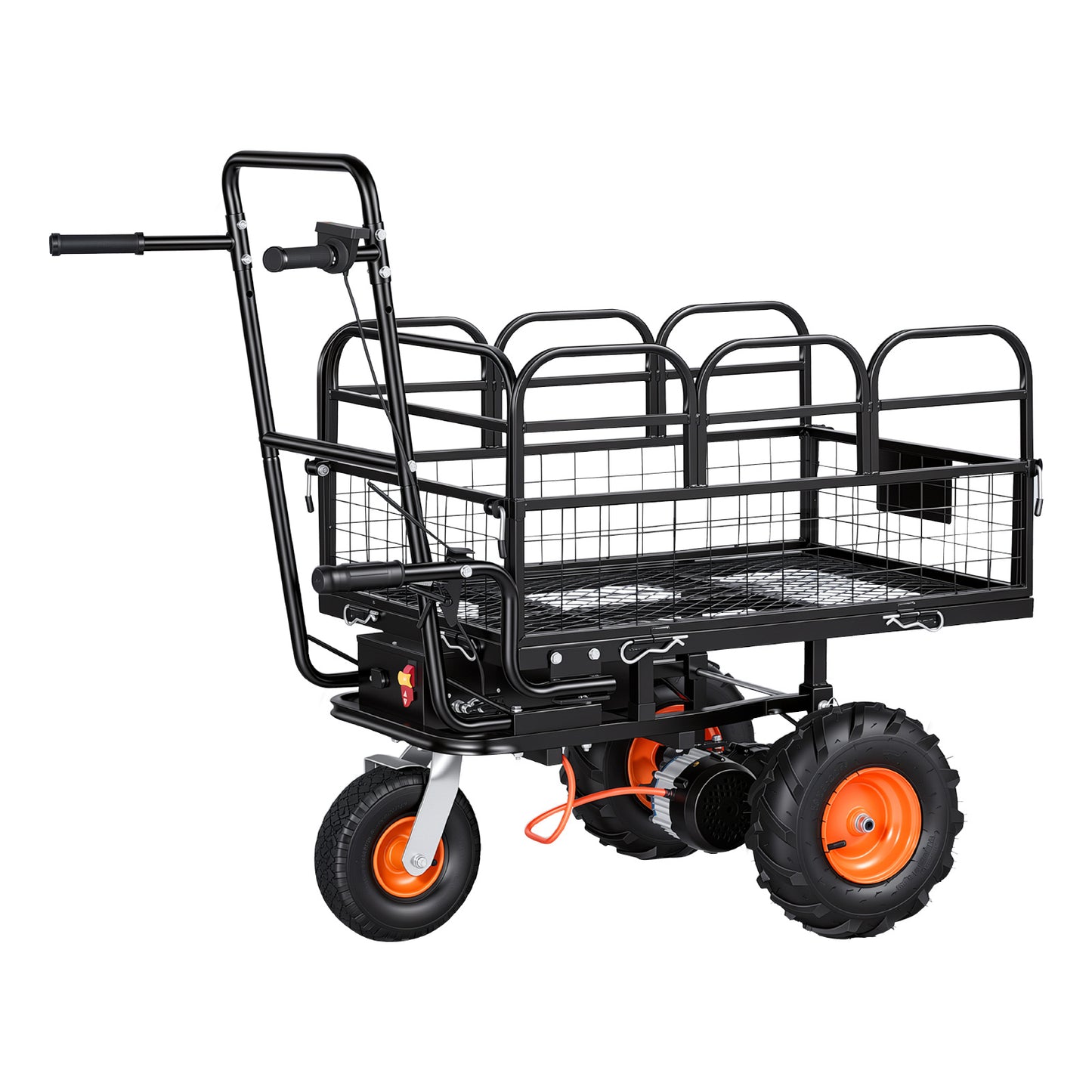 Electric Utility Cart, 36V 432Wh Battery Powered Electric Wagon, 500W Power Wheelbarrow with Brake, 500 lbs Load Heavy Duty Steel Garden Cart for Farm and Yard All Purpose Modular Cargo Bed